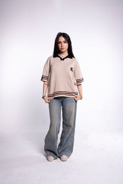 Beige knitted polo