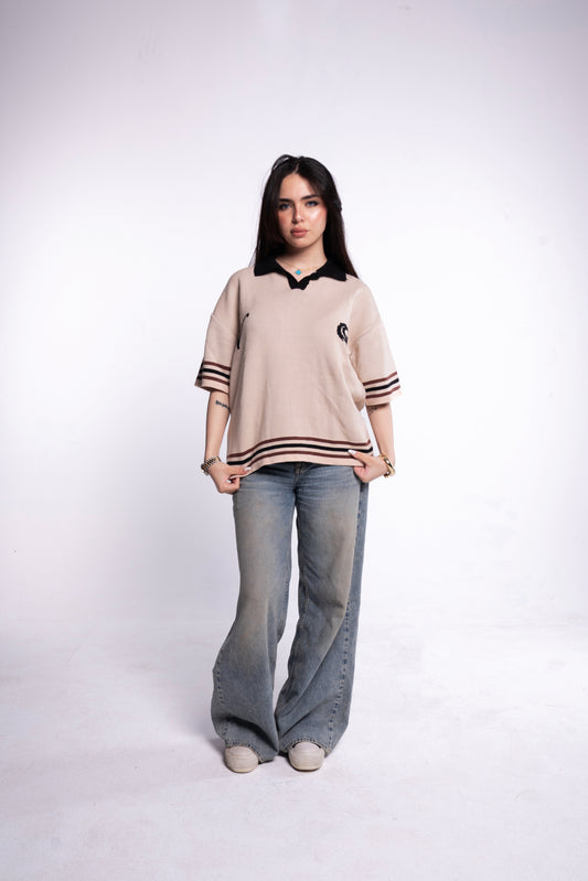Beige knitted polo