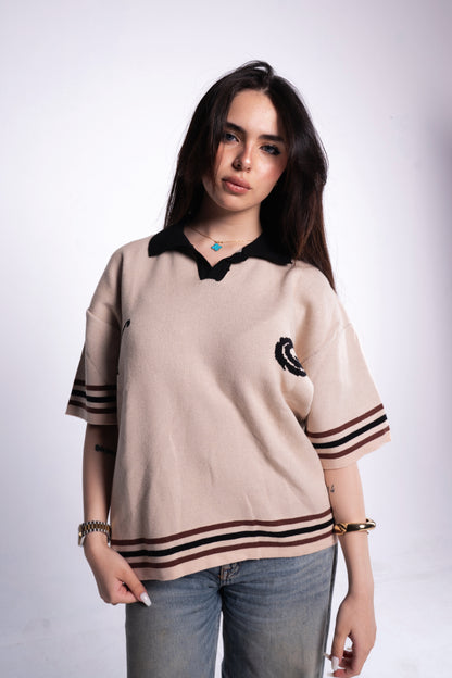 Beige knitted polo