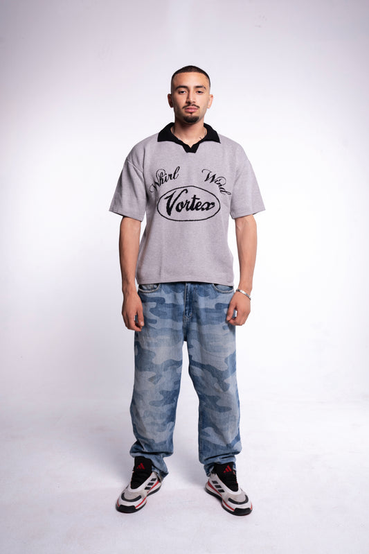 Grey knitted polo