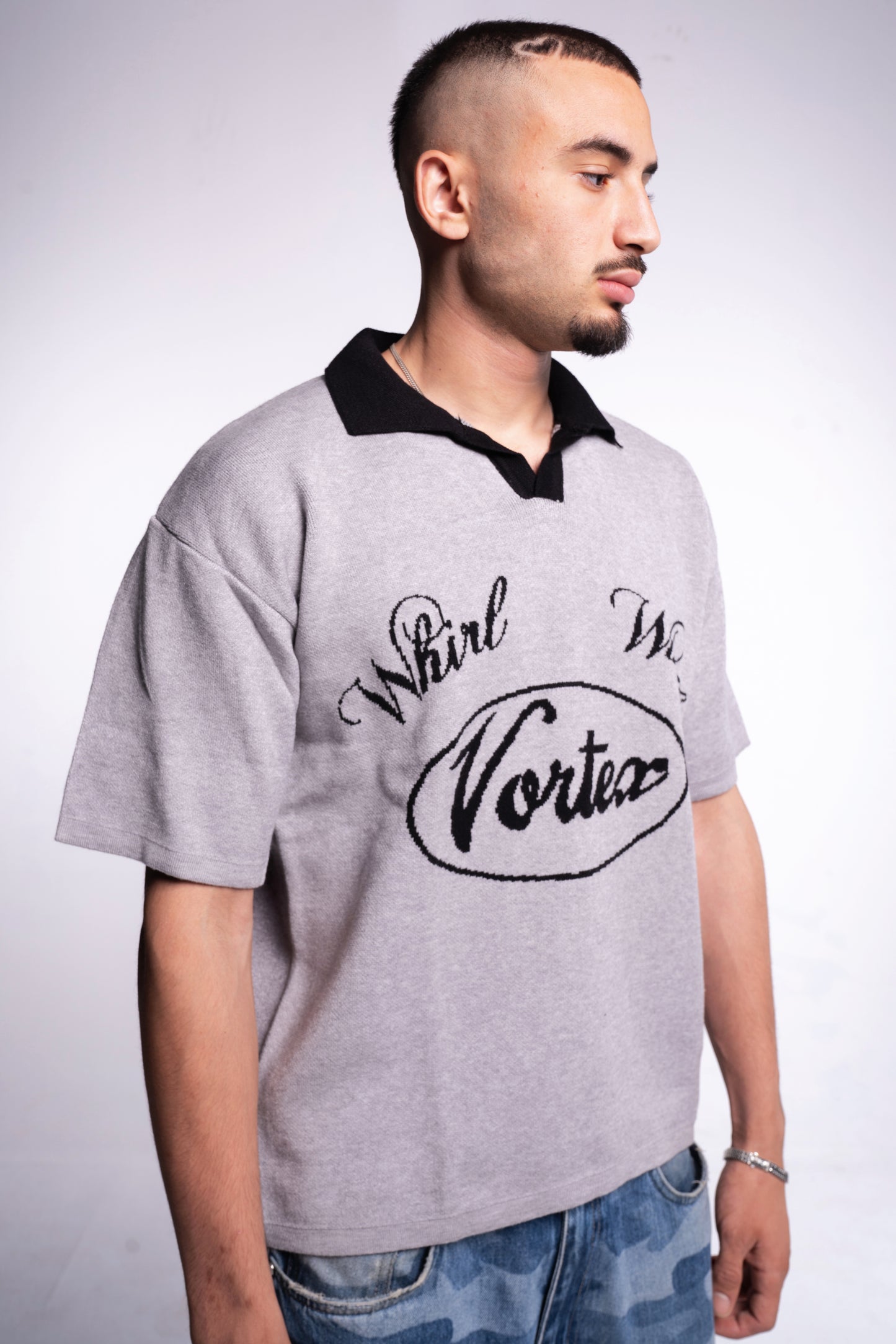 Grey knitted polo