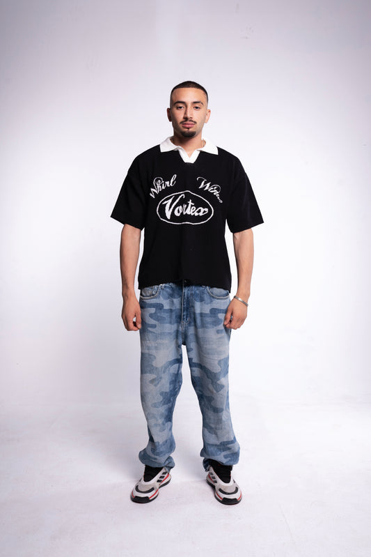 Black knitted polo