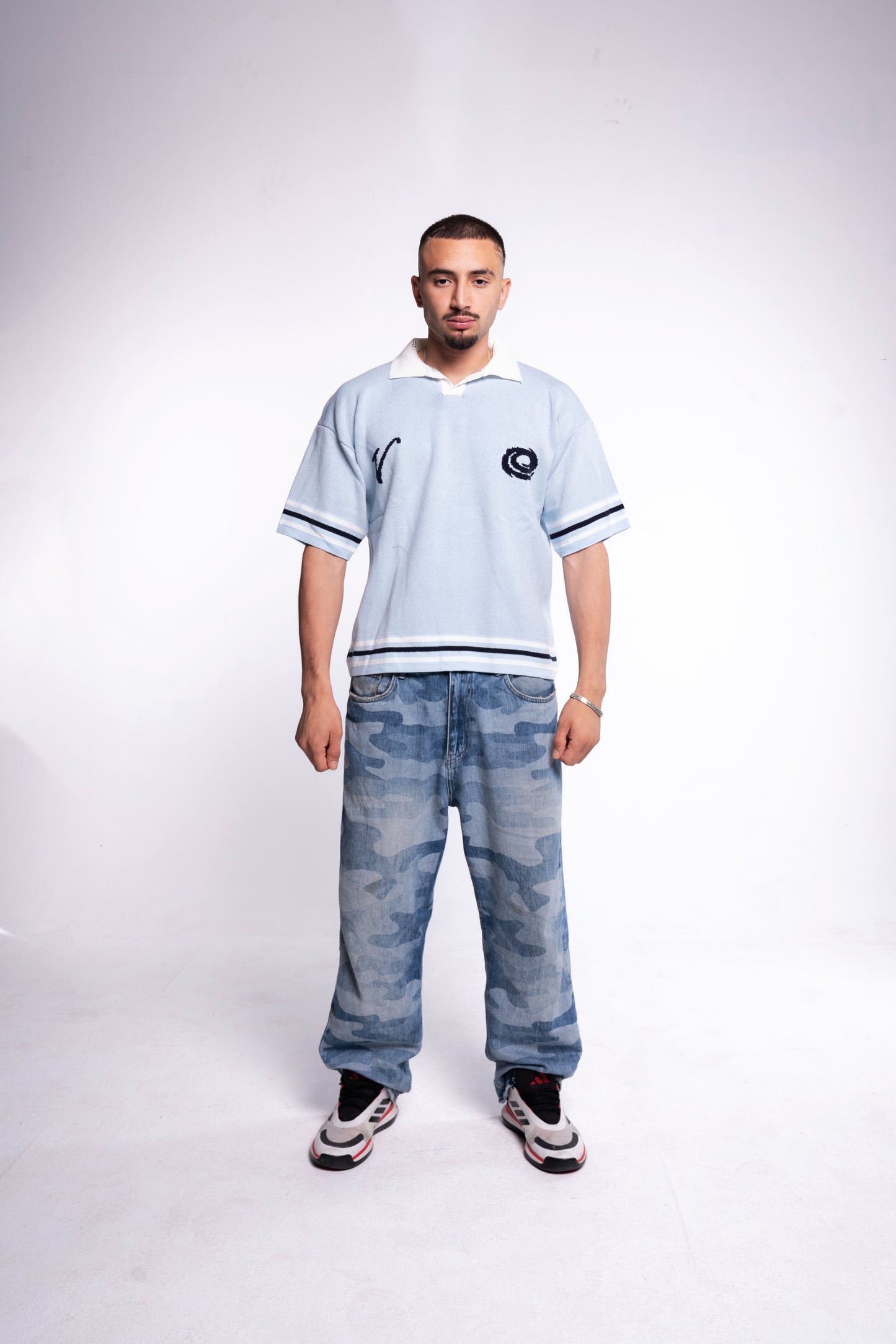 Baby blue knitted polo