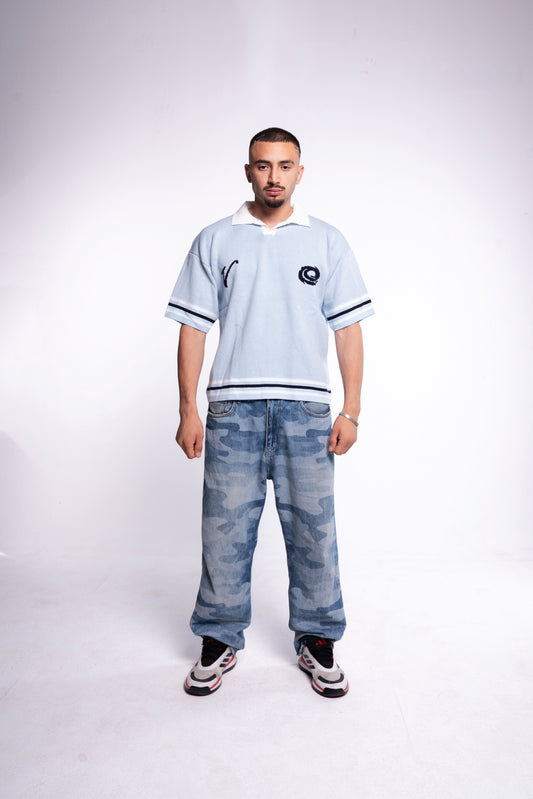 Baby blue knitted polo