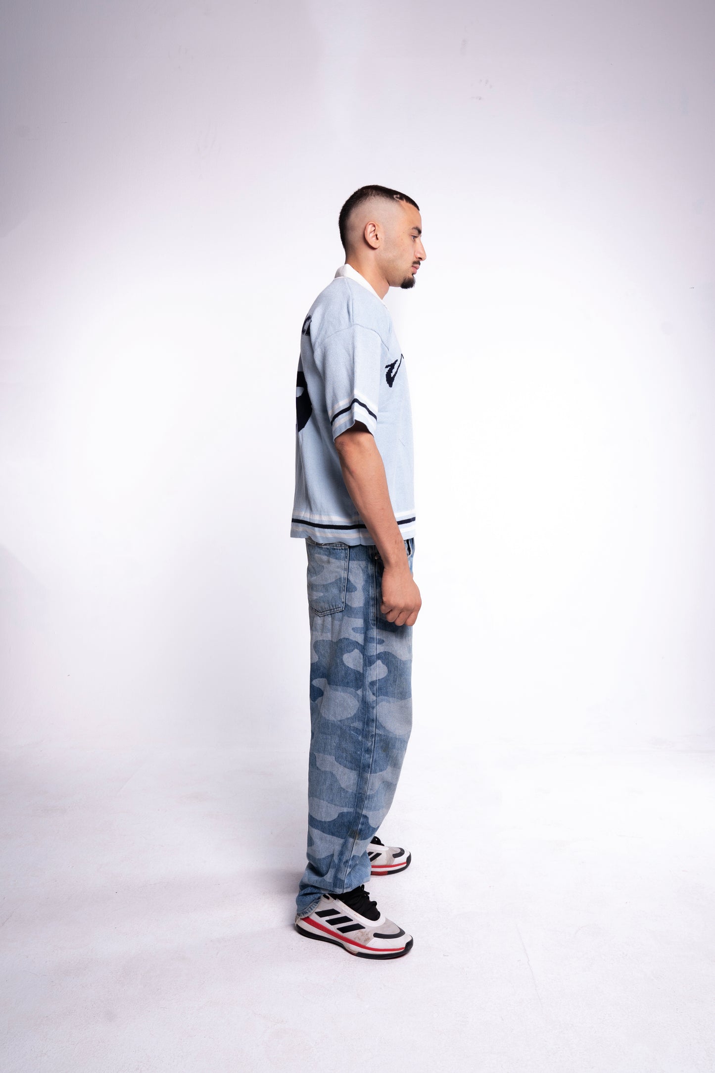 Baby blue knitted polo