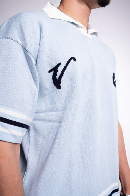 Baby blue knitted polo