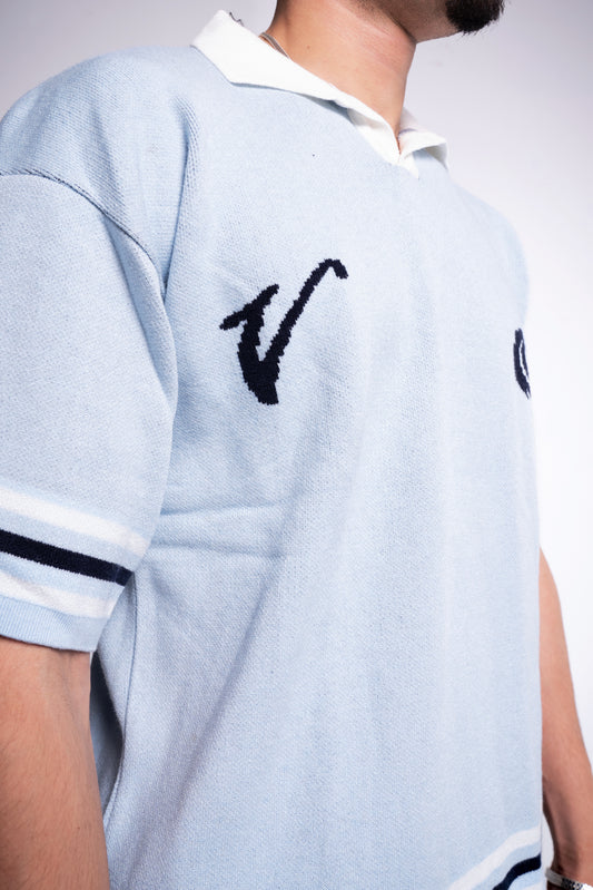 Baby blue knitted polo