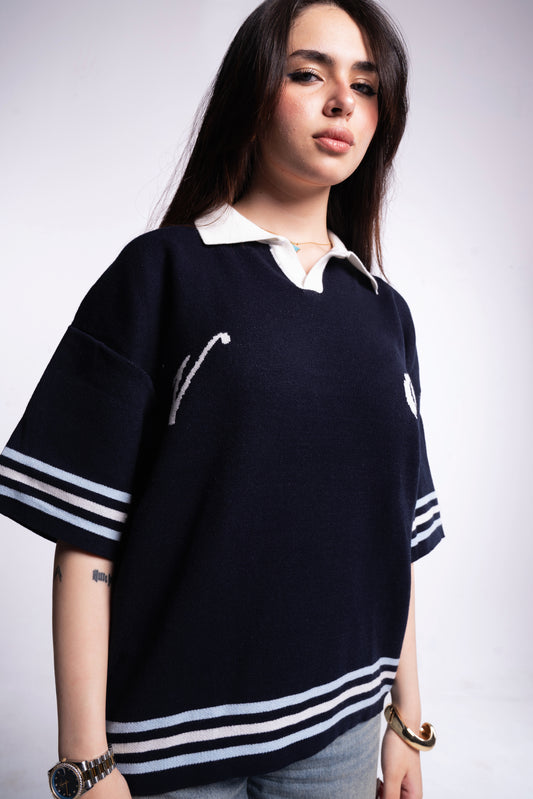Dark blue knitted polo