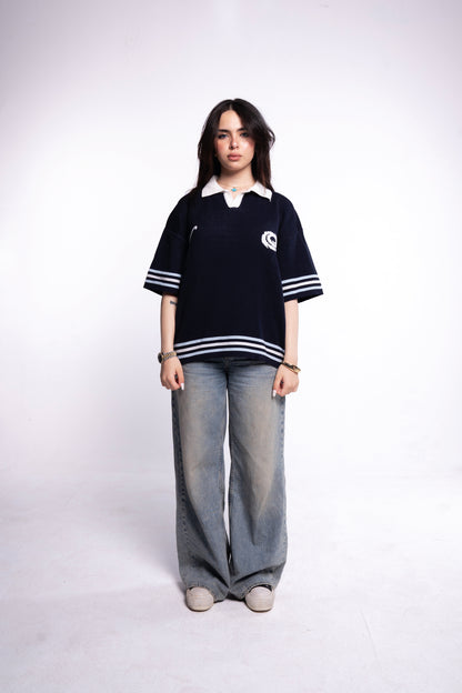 Dark blue knitted polo
