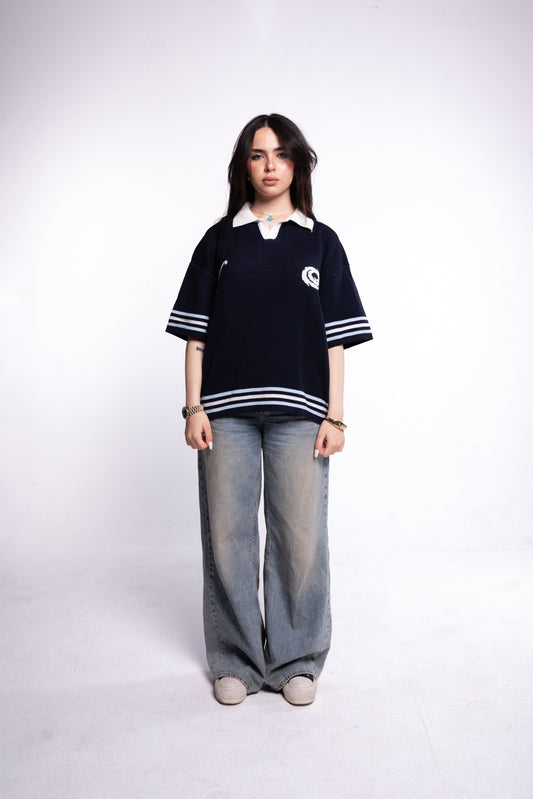 Dark blue knitted polo
