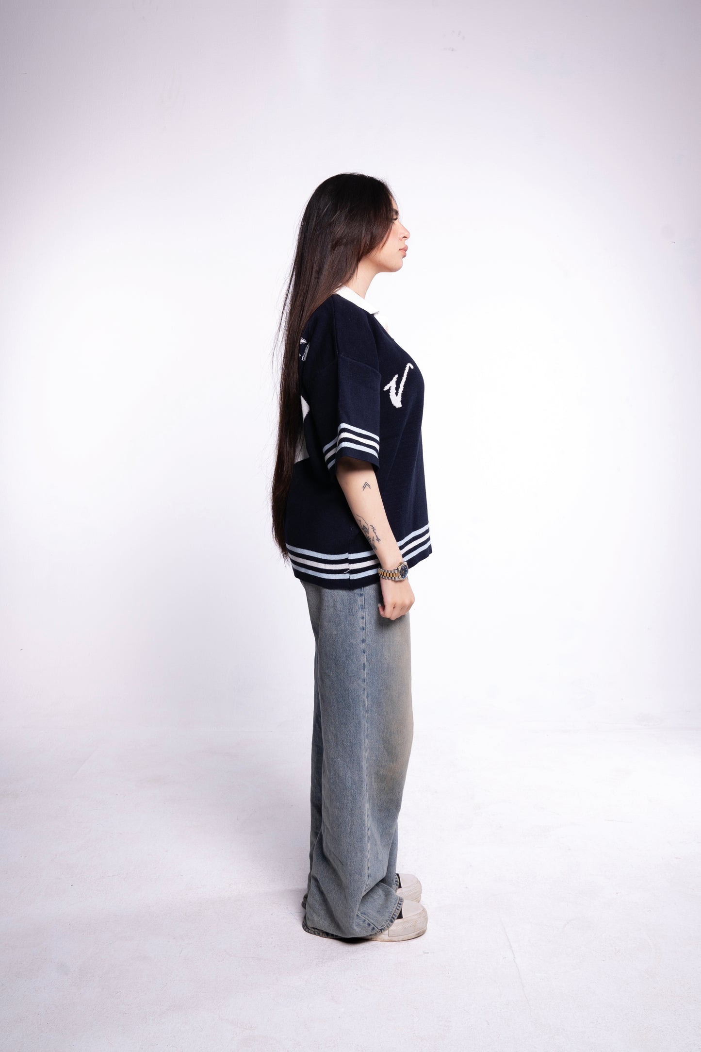 Dark blue knitted polo