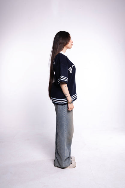 Dark blue knitted polo