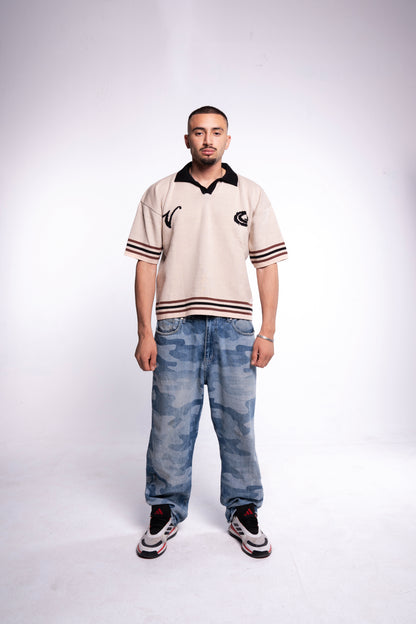 Beige knitted polo