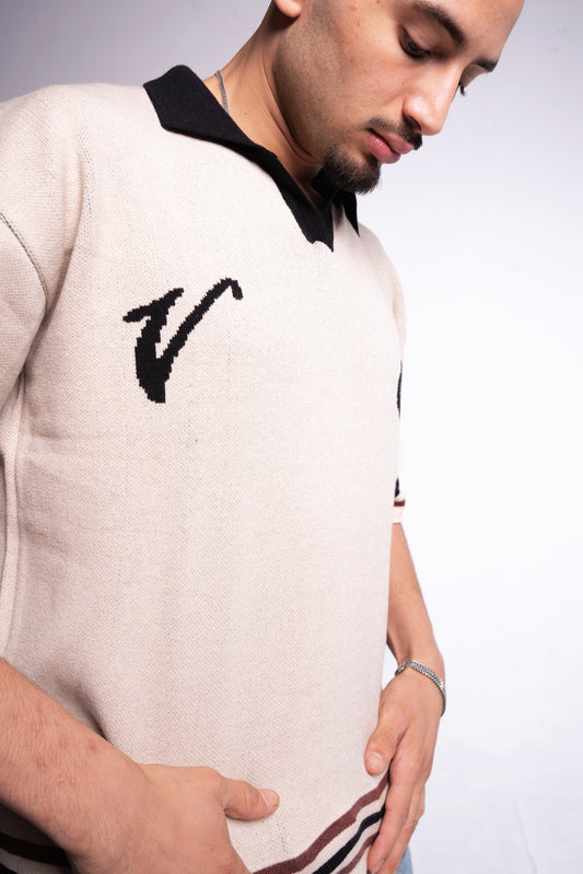Beige knitted polo